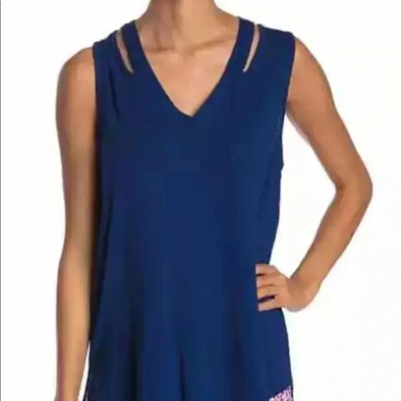 Navy Women’s Relaxed Sleeveless V-Neck Top Sz M Blouse Stretch Casual Tank - Picture 6 of 6